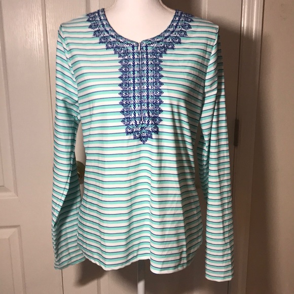 Cabana Life Tops - Cabana Life UPF 50+ Rashguard Top XL blue white striped